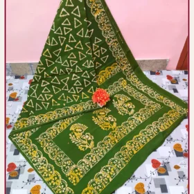 Batik Sarees Wax Print Sungudi cotton sarees-Leaf GREEN COLOUR