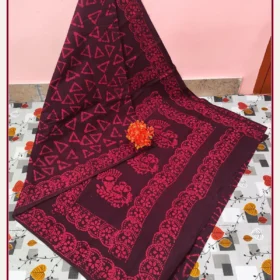 Batik Sarees Wax Print Sungudi cotton sarees-MAROON-PINK COLOUR