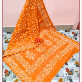 Batik Sarees Wax Print Sungudi cotton sarees-ORANGE COLOUR