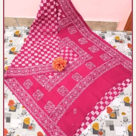 Chessboard Wax Print sungudi cotton sarees-rose - Colour