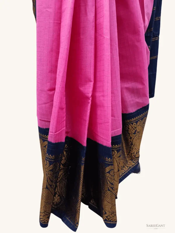 Mayuri Zari Check Long Border Sungudi Cotton Sarees-rose-colour