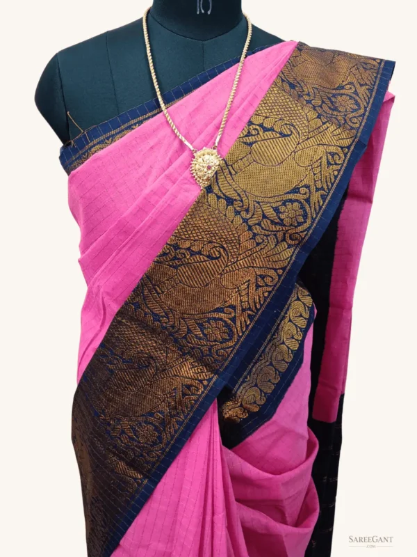 Mayuri Zari Check Long Border Sungudi Cotton Sarees-rose-colour