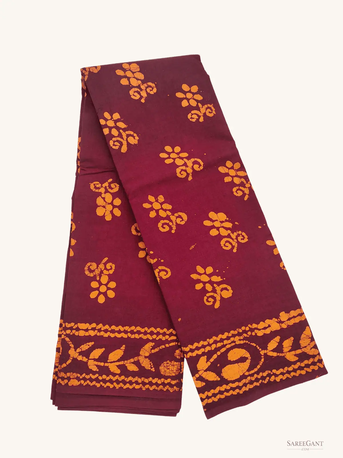 Batix Wax Printed Sarees sungudi cotton Sarees-Deep Maroon Colour
