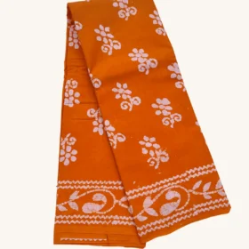 Batix Wax Printed Sarees sungudi cotton Sarees-ORANGE Colour