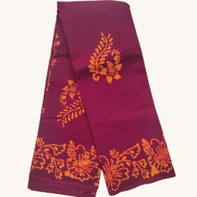 Wax Floral Print sarees-Sungudi cotton sarees MAROON-ORANGE Colour
