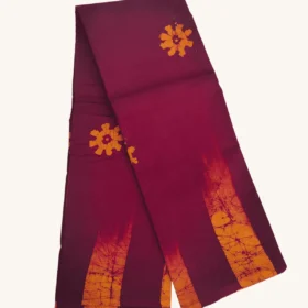 Floral Wax Print Sarees -SUNGUDI COTTON SAREES -MAROON-ORANGE COLOUR