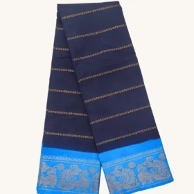 Velthari Sungudi Cotton Sarees With Poonam Border-BLACK-SKYBLUE colour