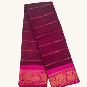 Velthari Sungudi Cotton Sarees With Poonam Border-Maroon-pink colour