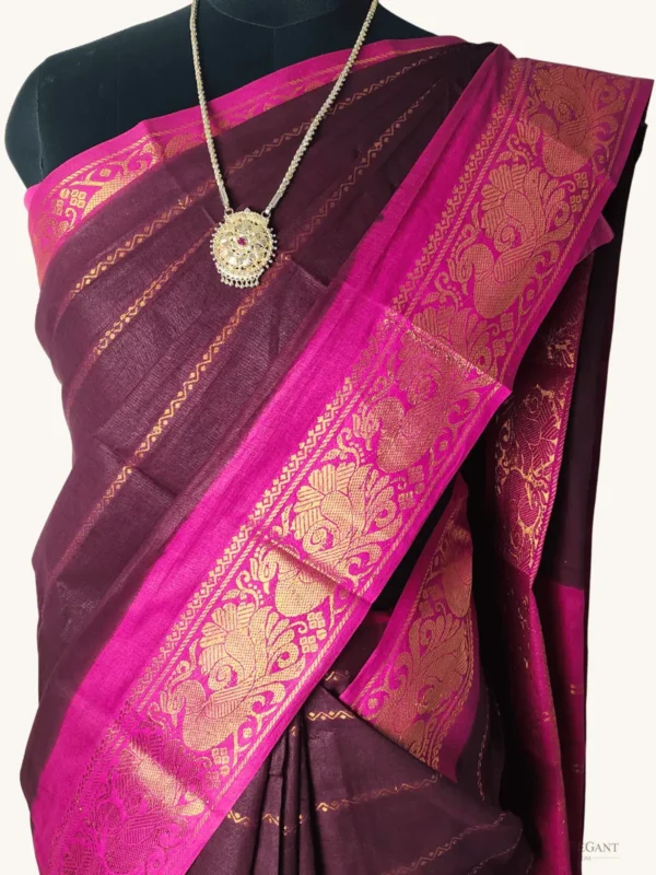 Madurai Raja Veldhari Sungudi Cotton Sarees Maroon -pink colour