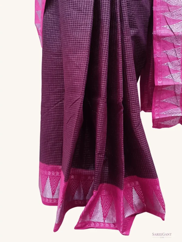 Madurai Zari Check Sungudi Cotton Saree with Temple Border