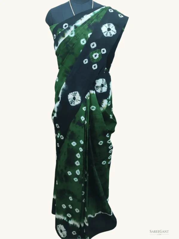 Tie and Dye Bandhini sungudi cotton saree-Deep Green colour