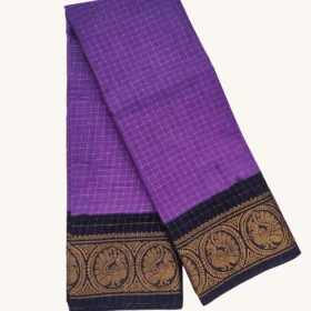 Zari check contrast border sungudi cotton saree purple colour