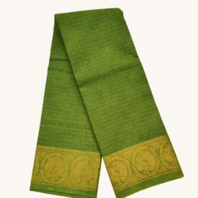 Zari check self sungudi cotton saree-Leaf Green Colour