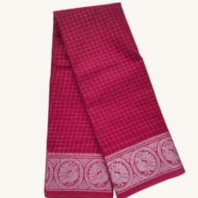 Silver Zari check Sungudi Cotton Sarees-RED Colour