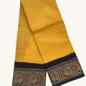 Zari check contrast border sungudi cotton saree Mustard colour