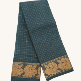 Zari check self sungudi cotton saree-BOTTLE Green Colour