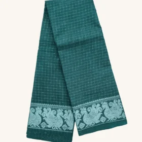 Silver Zari check Sungudi Cotton Sarees-Bottle Green Colour