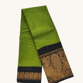 Mayuri zari check Long Border Sungudi cotton sarees-LEAF GREEN Colour