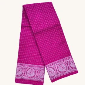 Silver Zari check Sungudi Cotton Sarees-Rose Colour