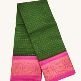 Zari check contrast border sungudi cotton saree GREEN colour