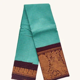 Mayuri zari check Long Border Sungudi cotton sarees-RAMA GREEN - MAROON Colour