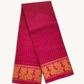 Zari check self sungudi cotton saree-Red Colour