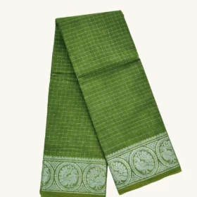 Silver Zari check Sungudi Cotton Sarees-Leaf Green Colour