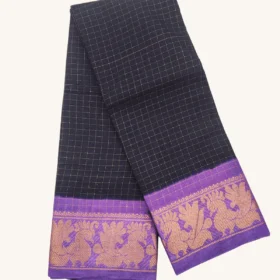 Zari check contrast border sungudi cotton saree BLACK colour