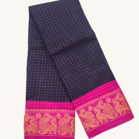 Zari check contrast border sungudi cotton saree BLACK colour