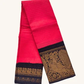 Mayuri zari check Long Border Sungudi cotton sarees-RED-BLACK Colour