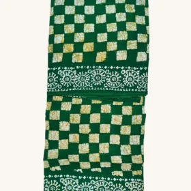 Chessboard Wax Print sungudi cotton sarees-LEAF GREEN Colour