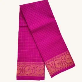 Zari check self sungudi cotton saree-ROSE Colour
