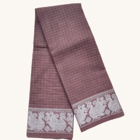Silver Zari check Sungudi Cotton Sarees-chocolate brown Colour