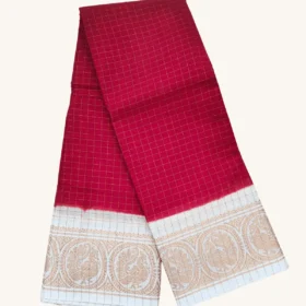 Zari check contrast border sungudi cotton saree RED colour