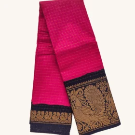 Mayuri zari check Long Border Sungudi cotton sarees-THICK ROSE Colour