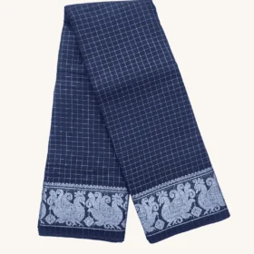 Silver Zari check Sungudi Cotton Sarees-Deep Navy Blue Colour
