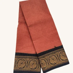 Zari check contrast border sungudi cotton saree BRICK RED colour