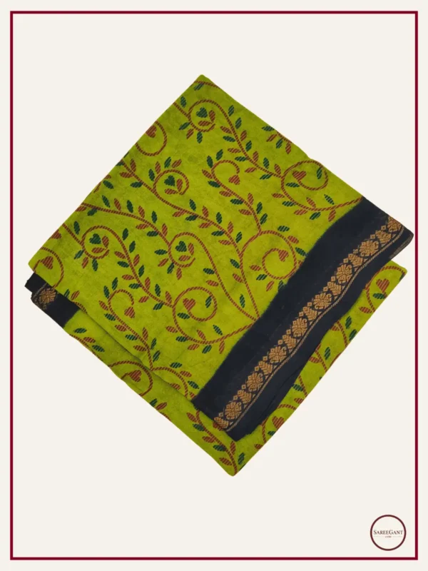 Double Colour Floral Daily Wear Cotton Sarees Sungudi KT With Two Side Small Zari Border-green