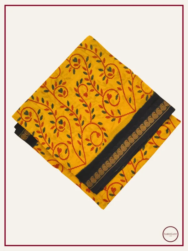 Double Colour Floral Daily Wear Cotton Sarees Sungudi KT With Two Side Small Zari Border-mustard