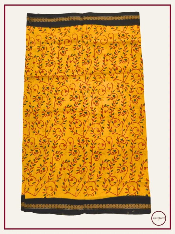 Double Colour Floral Daily Wear Cotton Sarees Sungudi KT With Two Side Small Zari Border-mustard
