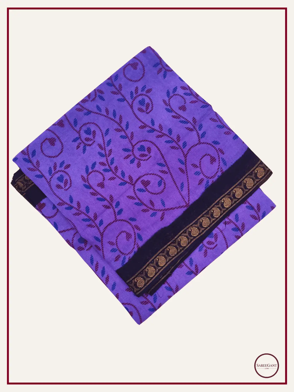 Double Colour Floral Daily Wear Cotton Sarees Sungudi KT With Two Side Small Zari Border-purple
