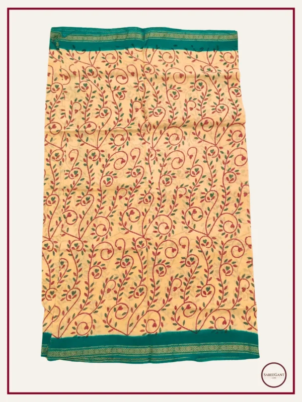 Double Colour Floral Daily Wear Cotton Sarees Sungudi KT With Two Side Small Zari Border-cream