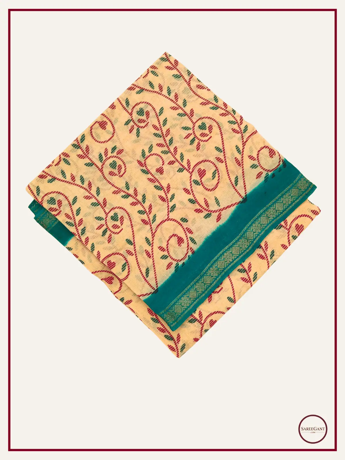 Double Colour Floral Daily Wear Cotton Sarees Sungudi KT With Two Side Small Zari Border-cream