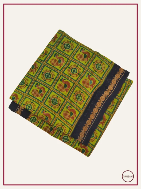Double Colour Peacock Daily Wear Cotton Sarees Sungudi KT With Two Side Small Zari Border-green