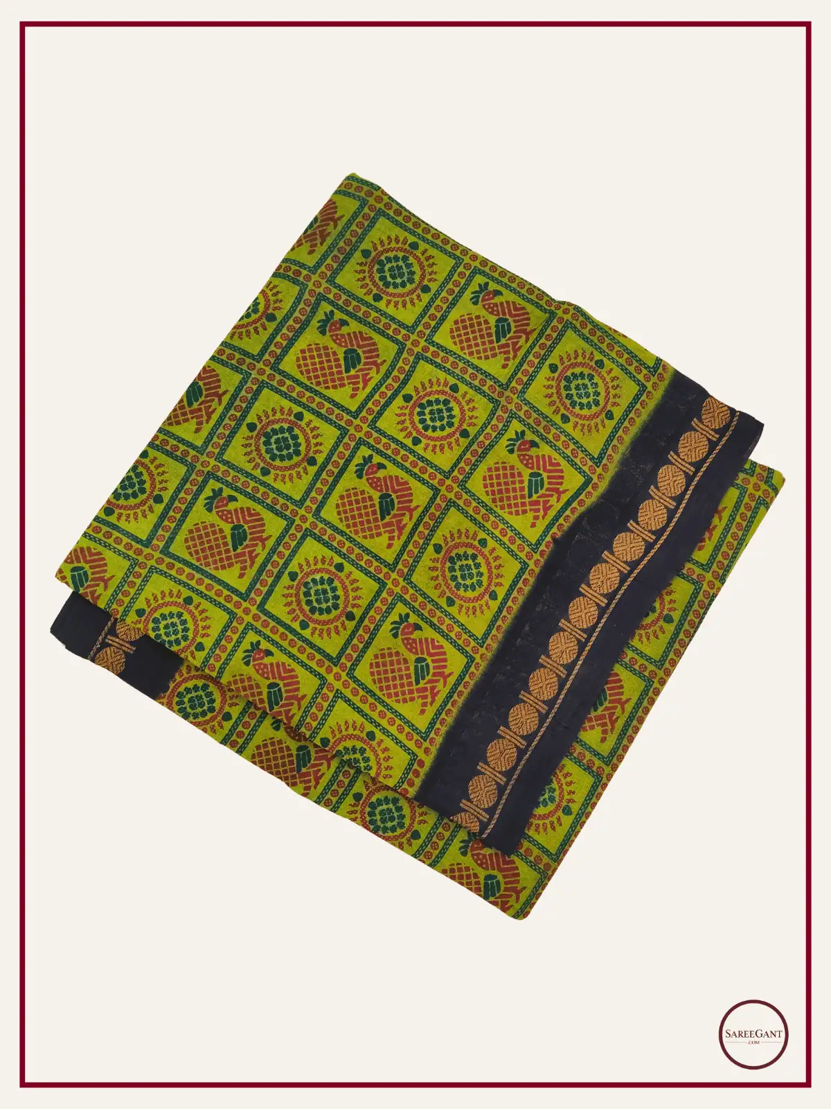 Double Colour Peacock Daily Wear Cotton Sarees Sungudi KT With Two Side Small Zari Border-green