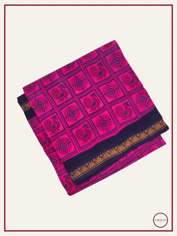 Double Colour Peacock Daily Wear Cotton Sarees Sungudi KT With Two Side Small Zari Border-rose