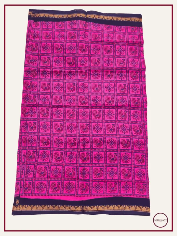 Double Colour Peacock Daily Wear Cotton Sarees Sungudi KT With Two Side Small Zari Border-rose