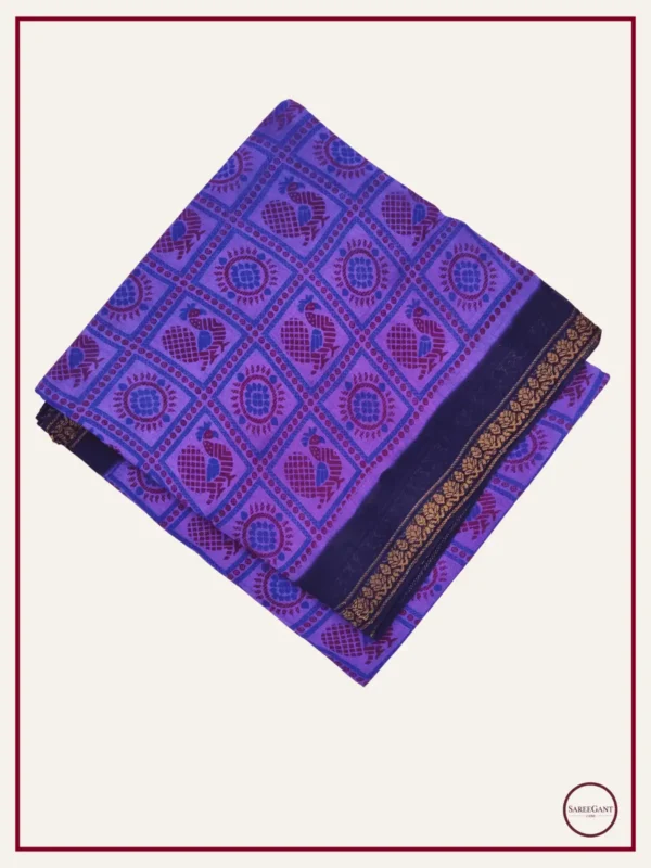 Double Colour Peacock Daily Wear Cotton Sarees Sungudi KT With Two Side Small Zari Border-purple