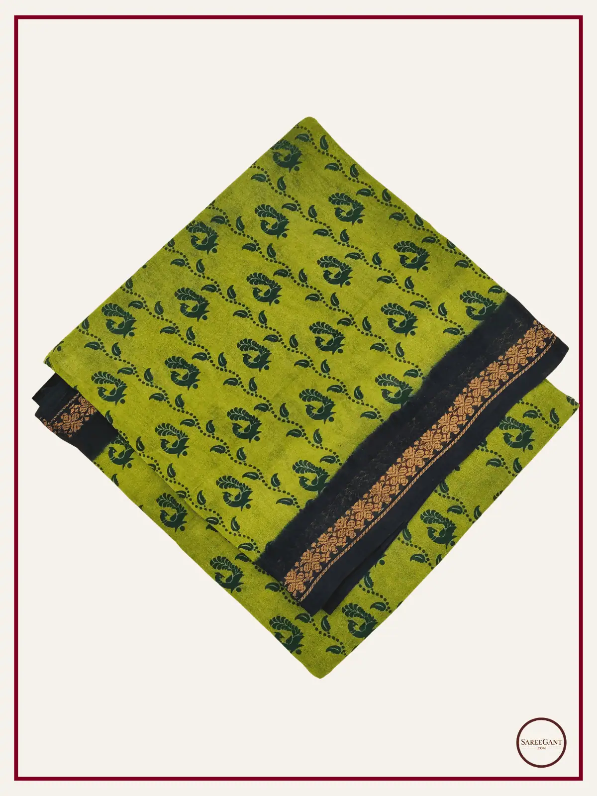 Daily Wear Cotton Sarees Sungudi KT With Two Side Small Zari Border-Green Colour