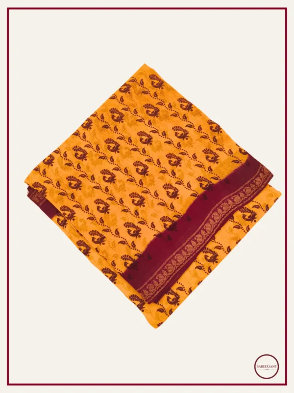 Fancy Daily Wear Cotton Sarees Sungudi KT With Two Side Small Zari Border-Yellow Maroon